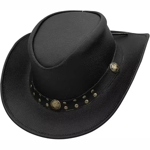 Wholesale <b>Sun</b> <b>Shade</b> Leather Cowboy Hats Custom Made Cowhide Premium Western Casual Hats For Online Sale - Product Image 2