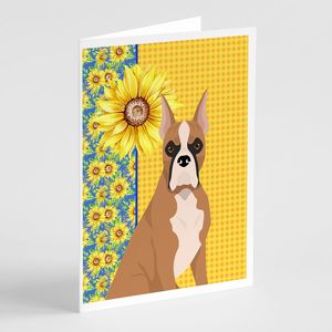 Summer Sunflowers and Fawn Boxer Whimsical A7 Tamaño 5x7 Paquete de 8 tarjetas de felicitación en blanco con sobres para invitaciones de notas - Product Image 1