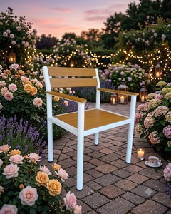 Lumetal Modern Outdoor <b>Chair</b> with Wooden Seat Back White Metal Frame Durable Contemporary Design Eco-Friendly 1 Year Warranty - Product Image 3