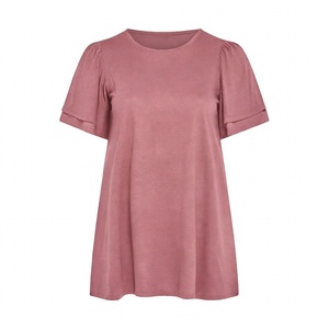 <b>White</b> Crew neck <b>Short</b> <b>Sleeve</b> Layered Ruffle Flare Tunic Top Casual Summer Loose Fit <b>Women</b> Tee <b>Shirt</b> Blouse Solid Colour Basic - Product Image 1