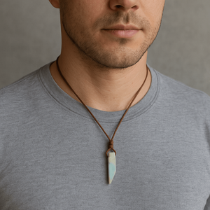 Caribbean Calcite Natural Crystal Unshaped Pendant Necklace with Adjustable <b>Rope</b> <b>Chain</b> for Men and Boys - Product Image 1