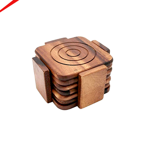 Small Round Shaped Wooden coaster with Unique Design and Quality Set of 5 with Boast Shape Stand - Product Image 2