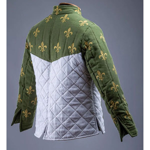 Breathable Two-Tone Green White Cotton Medieval Padded Gambeson Custom Coat <b>Jacket</b> Renaissance Custom OEM ODM - Product Image 4