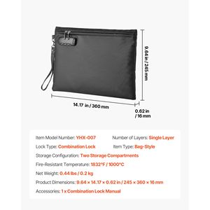 Borsa Portadocumenti Ignifuga per Casa e Banca - 1832F, Isolamento Termico, Impermeabile, Chiudibile a Chiave, Portatile, per Archiviazione Sicura - Product Image 5