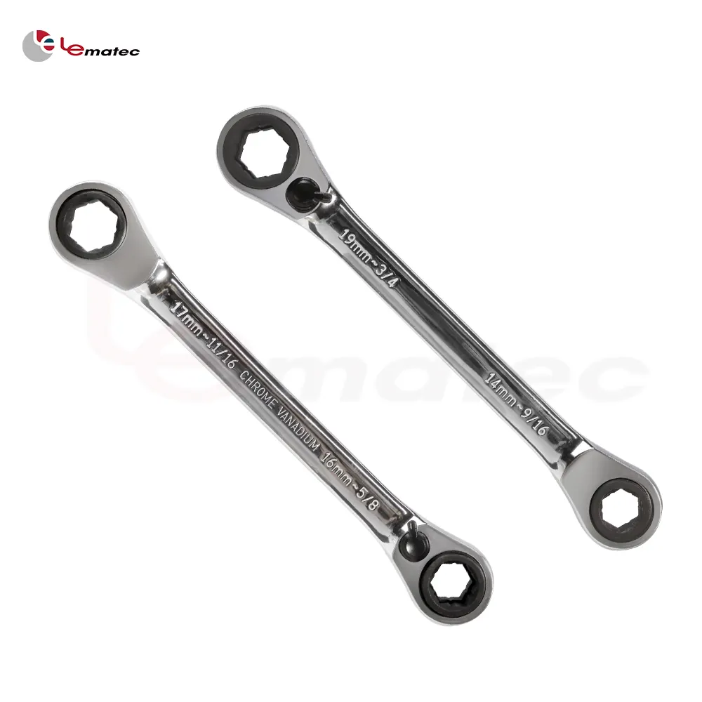 Universal Double Box End Ratcheting Hand Wrench Set Socket Holder TW Plastic Metric & SAE Taiwan Made 2-pc 8 in 1 1/2 DR. 410kg