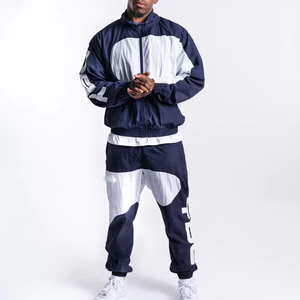 Ensemble coupe-vent en polyester et nylon pour homme, ensemble de jogging, patchwork contrasté, coupe-vent oversize pour homme, vêtements décontractés - Product Image 2