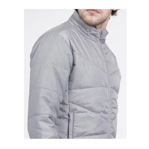 Light Gray Silver Custom Men <b>Padded</b> Jacket Stand Collar Lightweight Quilted Zip Winter Coat OEM Factory Premium Outerwear - Product Image 4