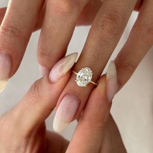 2 Carat Oval Lab Grown Diamond Thin Engagement <b>Ring</b> <b>Dainty</b> 1.3MM Minimalist Proposal <b>Ring</b> in 14k Yellow Gold IGI Certified - Product Image 1