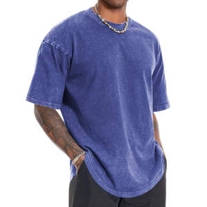 <b>Mens</b> Washed Royal Blue Acid Wash Crew Neck Oversized Short Sleeve Heavyweight Cotton Casual Summer Fashion Plain Top Custom Logo - Product Image 6