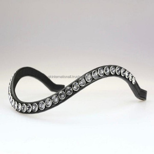 Banda de ceja de caballo de cuero de canal vacío cómoda y duradera en forma de onda todos los tamaños disponibles con cristales transparentes negros redondos - Product Image 2