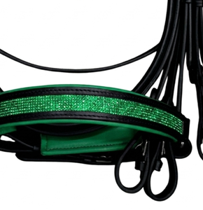 Bridon de dressage en cuir anatomique, sangle de nez rembourrée en forme de V, serre-tête vert pailleté, quincaillerie en acier inoxydable de haute qualité - Product Image 3