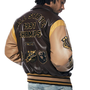 Custom chenille embroidery men's varsities <b>jackets</b> baseball letterman leather sleeves - Product Image 2