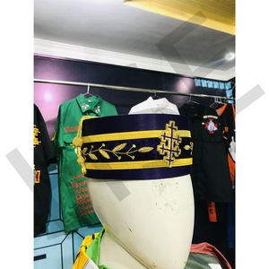 <b>Red</b> Masonic Hat with Gold Trim and Embroidered Cross - Product Image 3