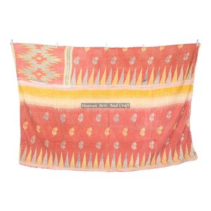 Indian Vintage Sari Patola Patchwork Kantha <b>Quilt</b> Indian Reversible Hand Stitched Heavy <b>Throw</b> Old Sari Blanket Patch Work Heavy - Product Image 2