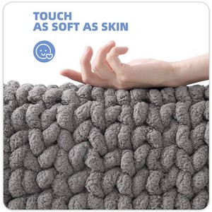 Tapis de bain épais en chenille, rectangulaire, couleur unie gris, rembourré, antidérapant, pour usage domestique moderne, produits tricotés, lavable en machine - Product Image 2