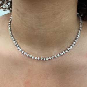 Multi Shape Lab Grown Diamond Tennis Necklaces 10K 14K 18K Solid Gold Prong Set 16 Inches Unique <b>Bridal</b> Wedding Choker Wholesale - Product Image 2