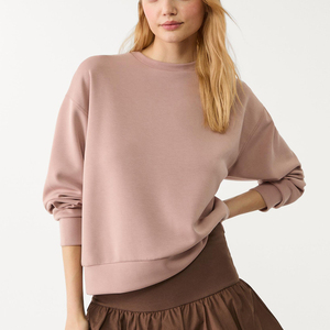 Sudadera Oversize de Cuello Redondo para Mujer, Color Sólido, Manga Larga, Hombros Caídos, Tejido de Algodón y Fibra de Bambú, Transpirable, para Otoño - Product Image 1