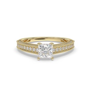 แหวนเพชรทรงกลมวินเทจแบบเจ้าหญิง 0.85 กะรัต เพชรเลี้ยงในห้องปฏิบัติการ ประดับด้วยทองคำขาว 18K ทองคำขาวโรสโกลด์ และทองคำขาวแพลตตินัม - Product Image 2