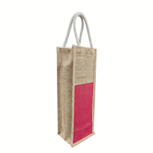 Sac fourre-tout en jute imprimé sur mesure pour bouteille de vin avec poignée en corde de coton, emballage cadeau réutilisable et écologique pour la promotion - Product Image 1
