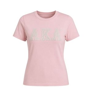 Camiseta Rosa con Letras de Perlas para Mujer, Manga Corta, Algodón, Diseño Gráfico, Informal, a la Moda, para el Verano, Ropa Diaria - Product Image 1
