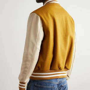 Veste universitaire pour homme, couleur unie jaune moutarde beige, manches à col rabattu, fermeture boutonnée, coupe classique, vêtements décontractés d'automne - Product Image 3