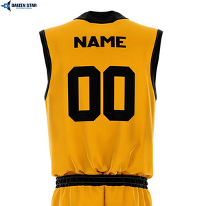 Custom Sublimated V-Neck Sleeveless Basketball Jersey Set Yellow Black Plaid Moisture Wicking Elastic Waist Unisex Adult 100% - Product Image 5