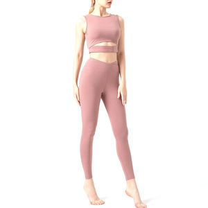 Ensemble de yoga deux pièces pour femmes, soutien-gorge de sport et leggings à découpe en V, sans couture, séchage rapide, vêtements de fitness et de gym, extensible dans les quatre sens - Product Image 1