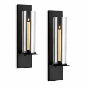 Ensemble de appliques murales en métal noir de qualité supérieure, cadre angulaire élégant, support en verre transparent, fixation sécurisée, éclat contemporain chaleureux - Product Image 6