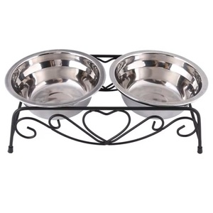 Cuenco para mascotas de acero inoxidable con soporte, plato alimentador de comida de agua doble para cachorros, gatos y perros para alimentación de mascotas - Product Image 1