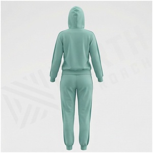 <b>Women</b> 100% Cotton Hooded Tracksuit Solid Color Full <b>Zip</b> Sweatshirt & Jogger Pants Casual Autumn Wear - Product Image 2