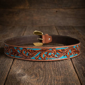 Latest Design Hand Carving and Painting Top Grain Western Leather Tooling <b>Belt</b> for Men and <b>Women</b> with Floral Brass Buckle - Product Image 4