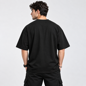 เสื้อยืดโอเวอร์ไซส์สีดำสำหรับผู้ชาย แขนสั้น คอกลม ผ้าคอตตอนเจอร์ซีย์ สไตล์ลำลอง สตรีทแวร์ พิมพ์ลายตัวอักษร - Product Image 2
