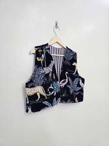 Velvet Floral Print Quilted Winter Vest <b>Coat</b> Sleeveless Statement Outerwear Short Jacket for Women - Product Image 3