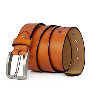 Cinturón de Cuero Genuino para Hombre, Color Sólido, Hebilla de Metal Plateada Rectangular, Estilo Casual, Duradero - Product Image 1