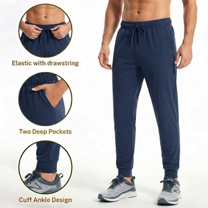 Men's Navy Blue Sweatpants Elastic Waist Drawstring Casual Loose Fit Midweight Fleece Acid Wash Pockets Autumn Wear Wholesale - Product Image 3