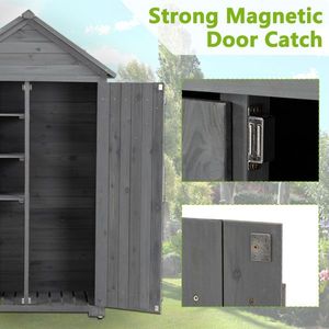 Armadio da Esterno Grigio 39.56"L X 22.04"W X 68.89"H, Casetta Porta Attrezzi da Giardino in Legno, Ripiani in Legno per Patio con Chiusura in Plastica - Product Image 6