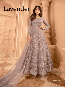 Mode indienne tendance pour femmes, longue robe Anarkali en filet lourd brodée, Salwar Kameez en modal, tenue de soirée de mariage - Product Image 4