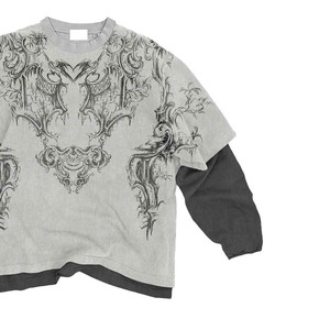 เสื้อยืดคุณภาพสูงสองชั้น สไตล์สตรีทแวร์ ลายพิมพ์กราฟิกเปลวไฟทั้งตัว แขนเสื้อแบบดิสเทรส สไตล์ Y2K เสื้อยืดแขนยาวสองชั้น - Product Image 3