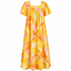 Polyester Printed Floral Polynesian Micronesia Eco-Friendly Anti-Wrinkle Breathable Natural Waist Solid Mumu <b>Dress</b> Women Custom - Product Image 3