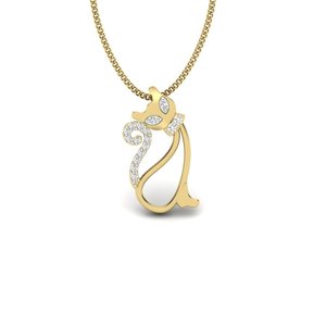 Pendentif chat en or jaune avec diamants taille marquise, bijoux mignons pour femmes, à porter au quotidien - Product Image 2