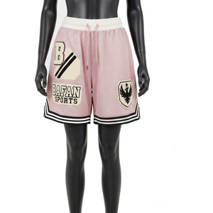 <b>Men</b> Athletic Mesh <b>Shorts</b> 180 GSM Soft Polyester Breathable <b>Pink</b> Contrast Rib Hem Panels Embroidery Logo women's <b>shorts</b> - Product Image 6