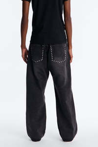 Jeans de Mezclilla Negros Rotos Estilo Punk para Hombre, Corte Recto, Ajuste Holgado, Lavado Desgastado, Algodón de Peso Medio, para Otoño - Product Image 4