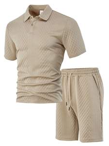 Conjunto de Camiseta Polo y Pantalones Cortos Deportivos Casuales para Hombre, Edición Delgada, Tela Jacquard, Verano 2025 - Product Image 3