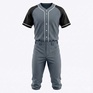 Blank Men's Baseball Uniform Set <b>Slate</b> Gray & Black Raglan Sleeve Jersey with White Piping and Matching Pants - Product Image 5