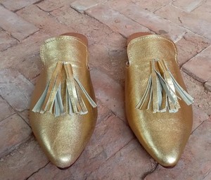 Babouches en cuir doré pour femmes / Babouches marocaines en cuir / Mules en cuir véritable - Product Image 2