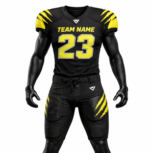 Conjunto de Uniforme de Fútbol Americano Personalizado para Hombre, Jersey y Pantalones Negros y Amarillos, Transpirable, de Poliéster, para Verano, con Impresión del Nombre del Equipo, para Entrenamiento - Product Image 3