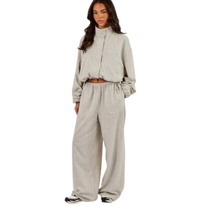 Women Full <b>Zip</b> Stand Collar Tracksuit Set Loose Straight Leg <b>Trousers</b> Drawstring Waist Two Piece Casual Streetwear Lounge Outfit - Product Image 1