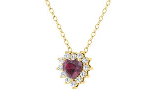 Collar de Moda 2026, Hecho a Mano, Oro Amarillo de 14k, Granate Rodolita Natural de 5mm con Engaste de Garras y Halo de Diamantes en Forma de Corazón, Listo para Enviar - Product Image 2