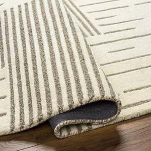 Handmade white Wool Rug grey Contemporary Border <b>Carpet</b> Custom Rug square shape home decor - Product Image 1