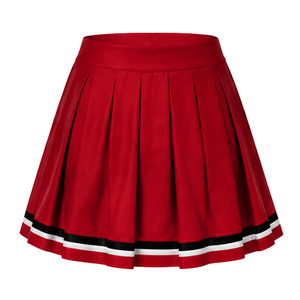 Jupe de cheerleading plissée rouge avec bordure rayée blanche et noire, uniforme de performance athlétique pour femmes et filles, tenue d'équipe - Product Image 2